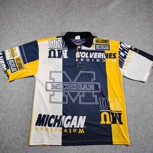 Vintage Gallop Michigan Wolverines AOP Polo Shirt Men XL Made in USA Blue Yellow